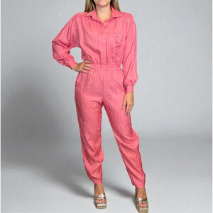 Vintage L. Rothschild Jumpsuit Size 8 Barbie Pink Disco Parachute Elastic Waist